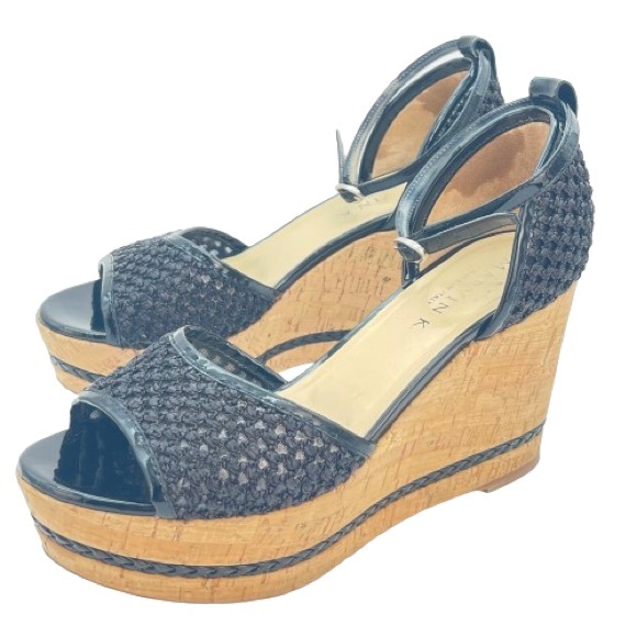 Marvin K Italian Black Wedge Heels ‘Bianca’ Mesh Cork High Heel Sandals | Size 8 - Picture 5 of 13